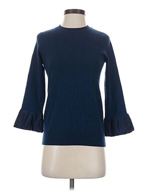 Vince Navy Ruffle Sleeve Crewneck Sweater